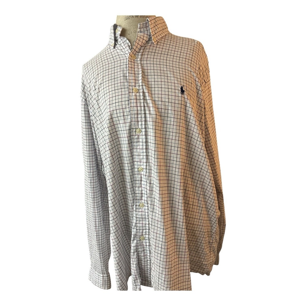 Ralph Lauren Button Up Shirt Men's Long Sleeve White Purple Blue Plaid XL/TG